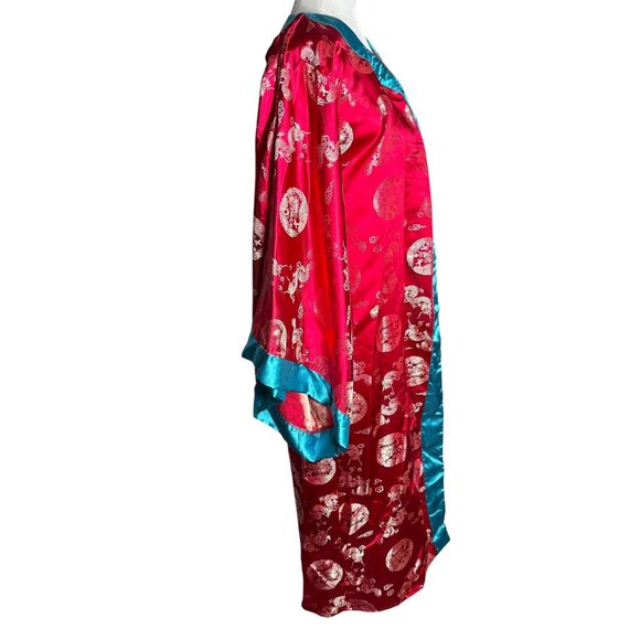 Vintage 90s Storybook Heirlooms Kimono Small Red Satin Dragon Long Sleeves - Picture 7 of 8